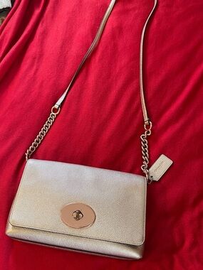 Coach Metallic Gold Crossbody Bag with Chain Strap